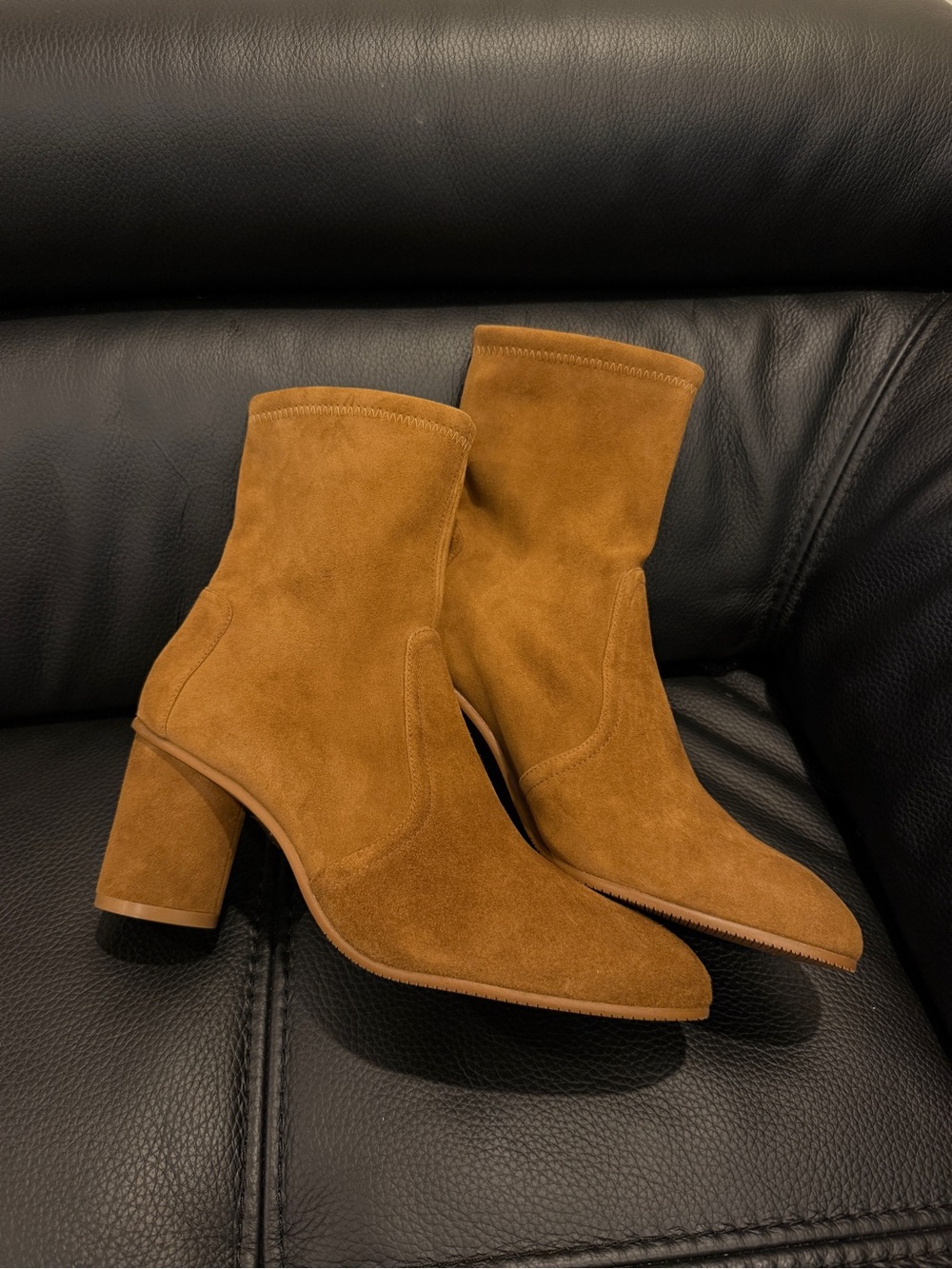 Stuart Weitzman Chestnut Suede Block Heel Ankle Boots